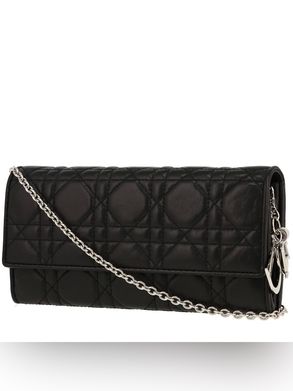 Authentic Dior Black Quilted Leather wallet on Chain